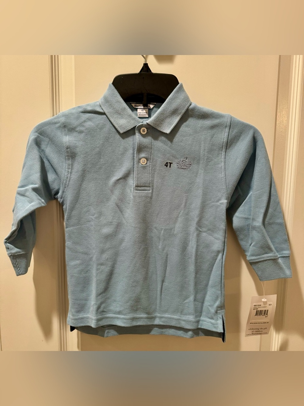Boys Long Sleeve Light Blue Polo Shirt By HARTSTRINGS - Size 4T - New with Tags